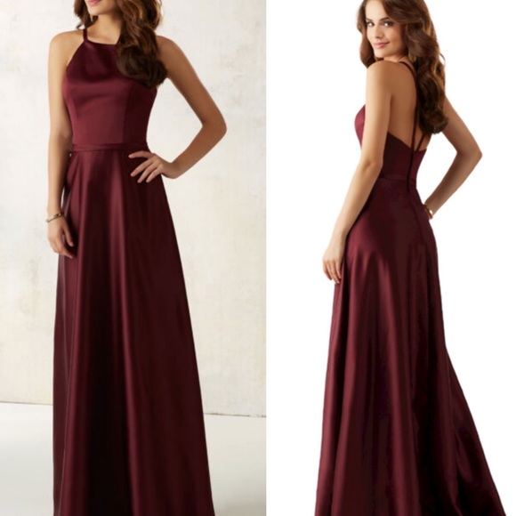 Mori Lee Dresses & Skirts - Morilee Maroon Burgundy Full Length Satin Bridesmaid Prom Dress Gown Size 6